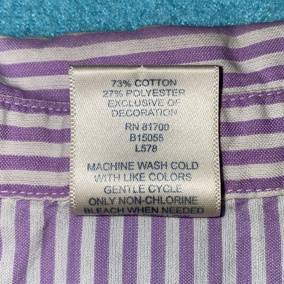 BLAIR floral embroidered pinstriped button up purple white short sleeve size L - Picture 7 of 11
